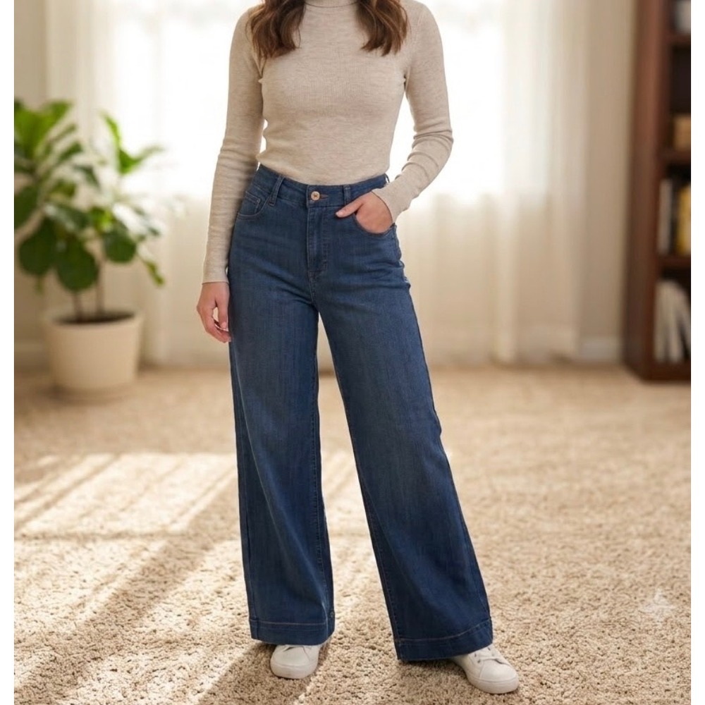 BCBGeneration High Rise Wide Leg Trouser Jeans Roaring Blue Stretch Denim 5/27